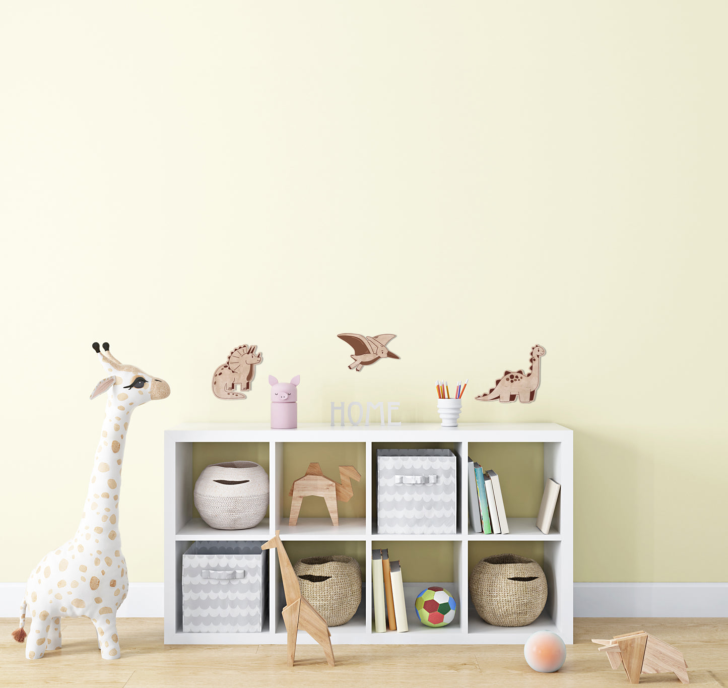 Ensemble de dinosaures en bois – Tricératops, Brachiosaure et Ptérodactyle | Décor de nursery Jurastic