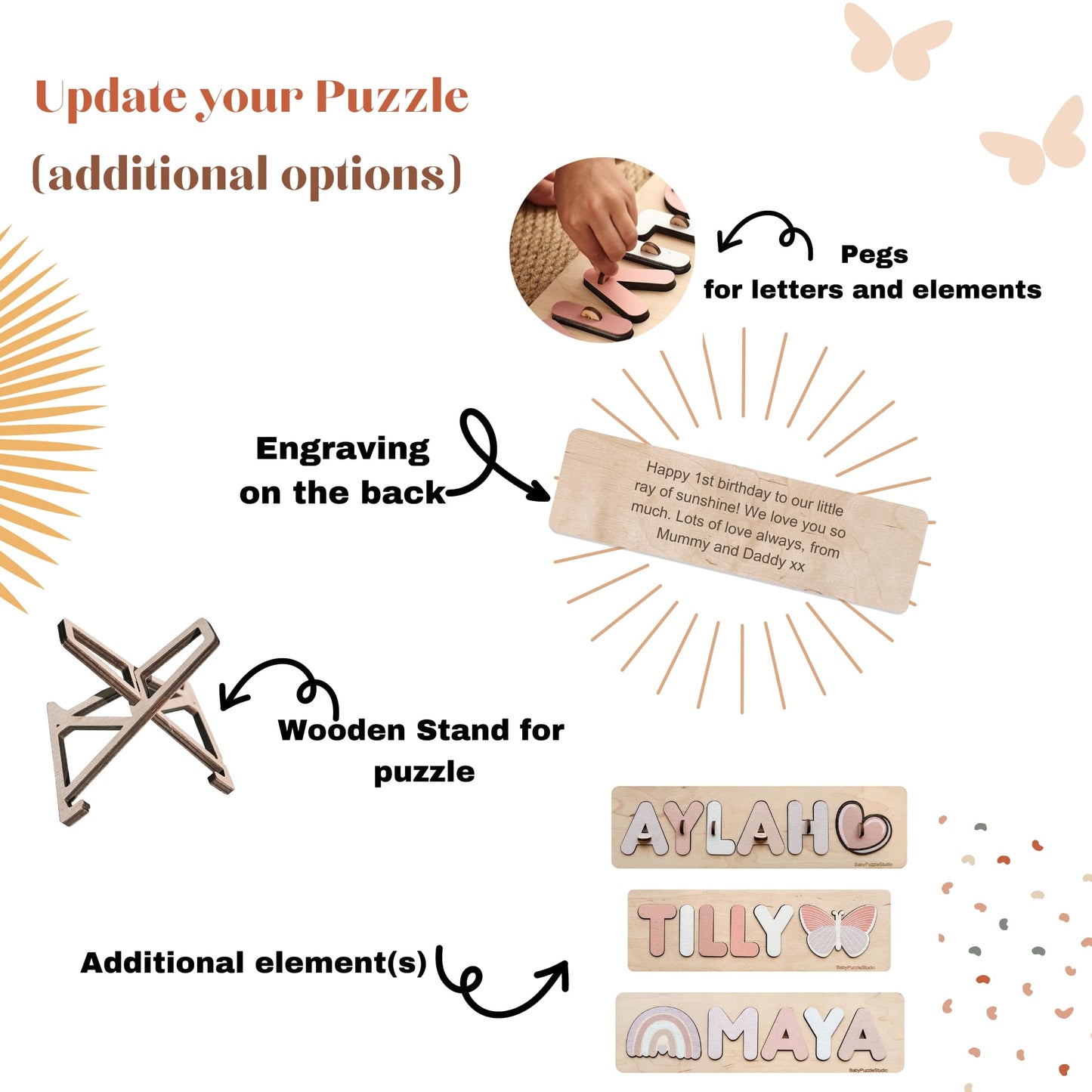 Natural Wooden Nursery Decor - Custom Name Puzzle