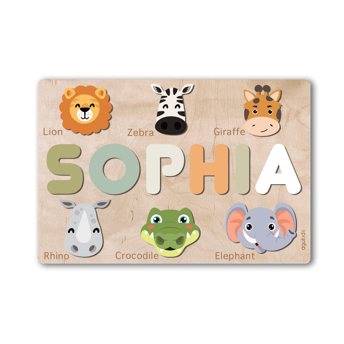 Puzzle de Noms de Bébé avec Animaux | Jouets en Bois Personnalisés pour Bébés