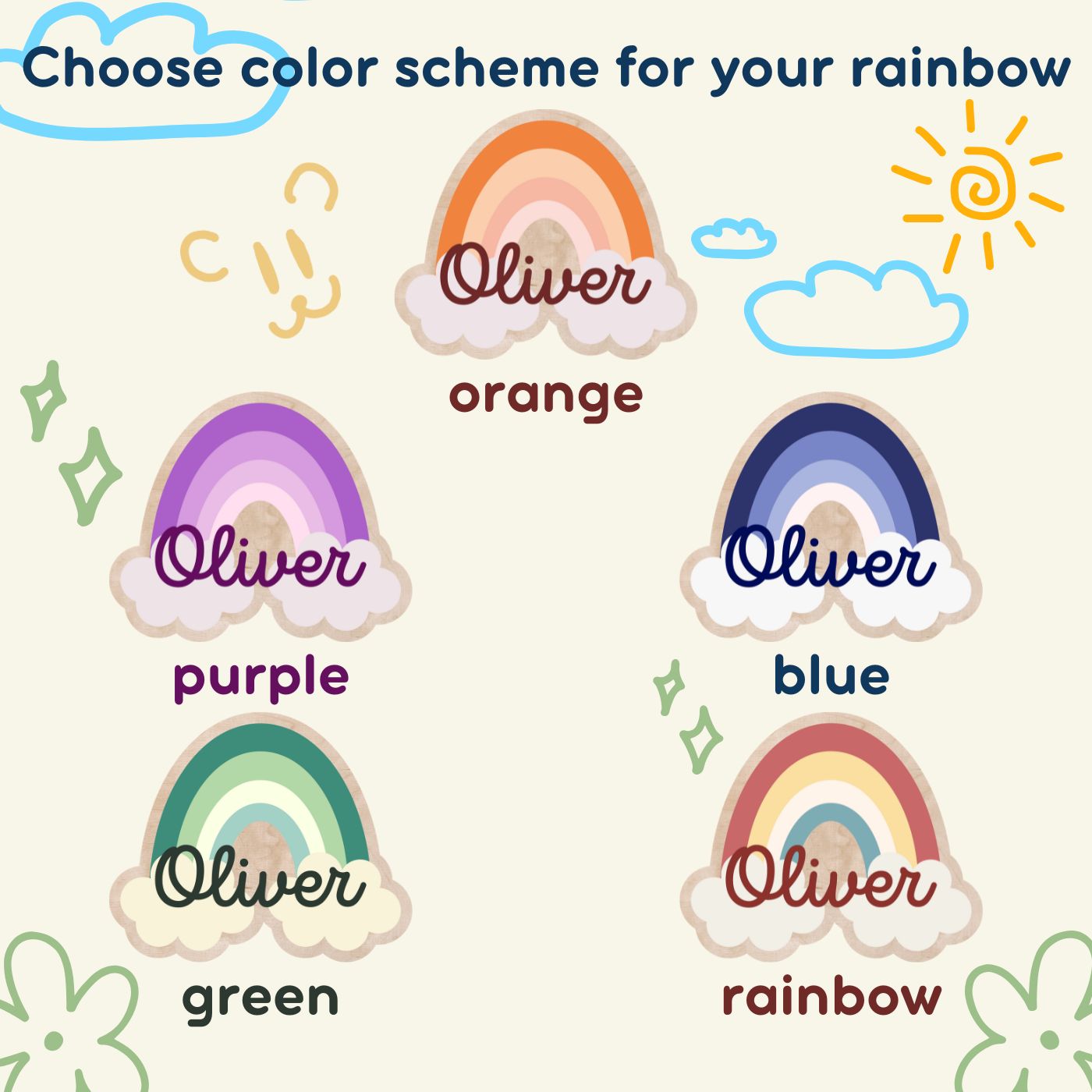 Art mural arc-en-ciel pour chambre d'enfant – Décor en bois personnalisé | Variations de couleurs et option de nom