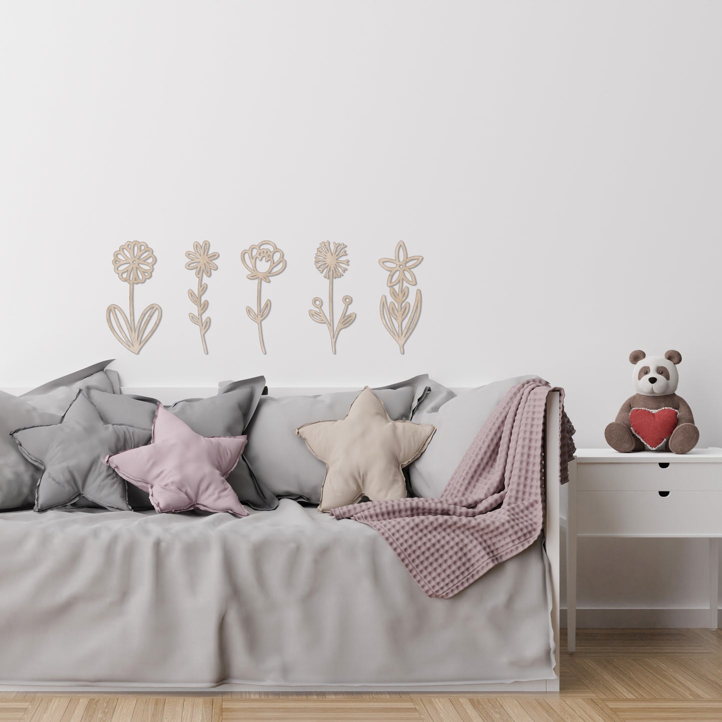 Fleurs en Bois Rustiques | Décor en Bouleau pour Chambre d'Enfant et de Bébé | Joli Décor Floral en Bois