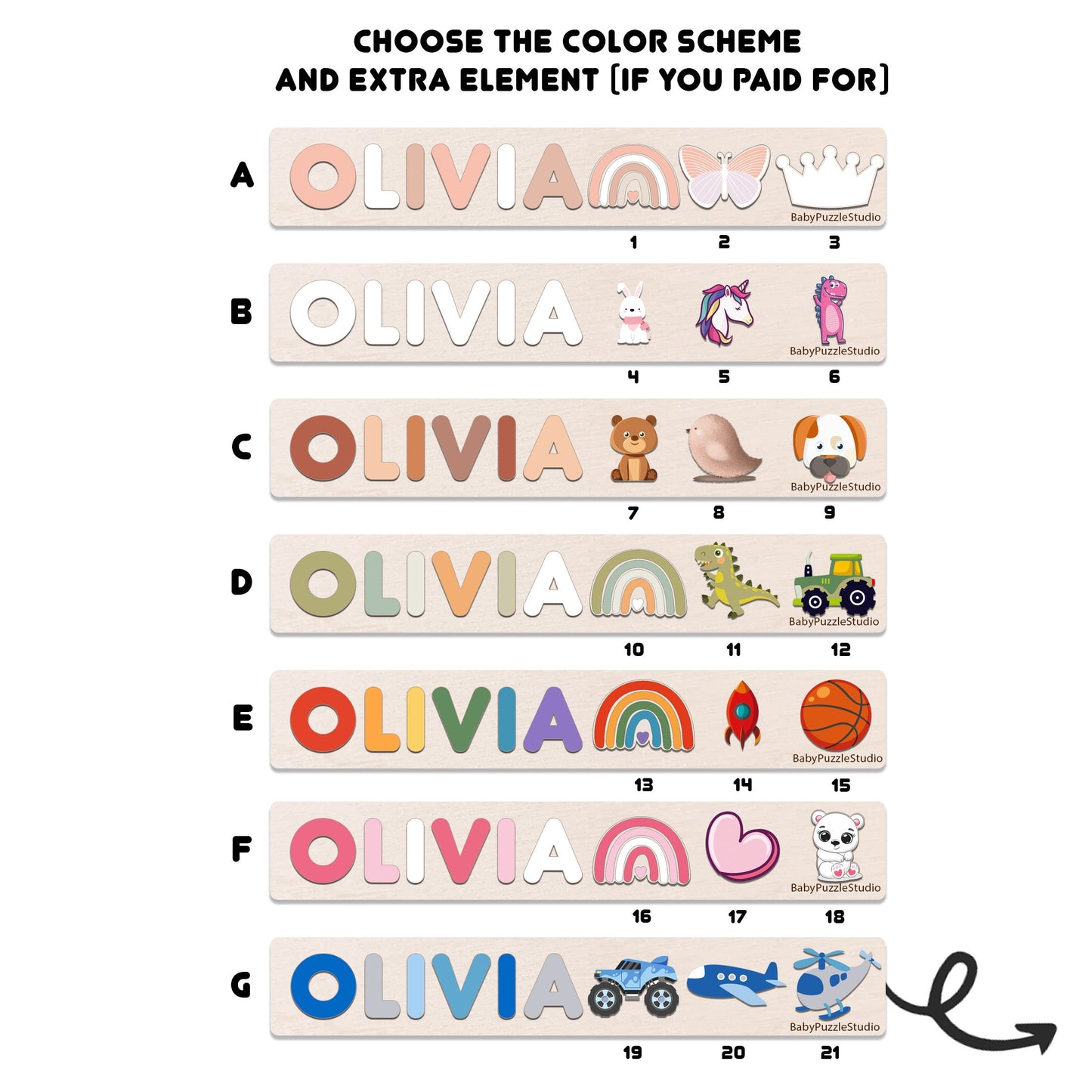 Puzzle de nom de bébé personnalisé avec des pions