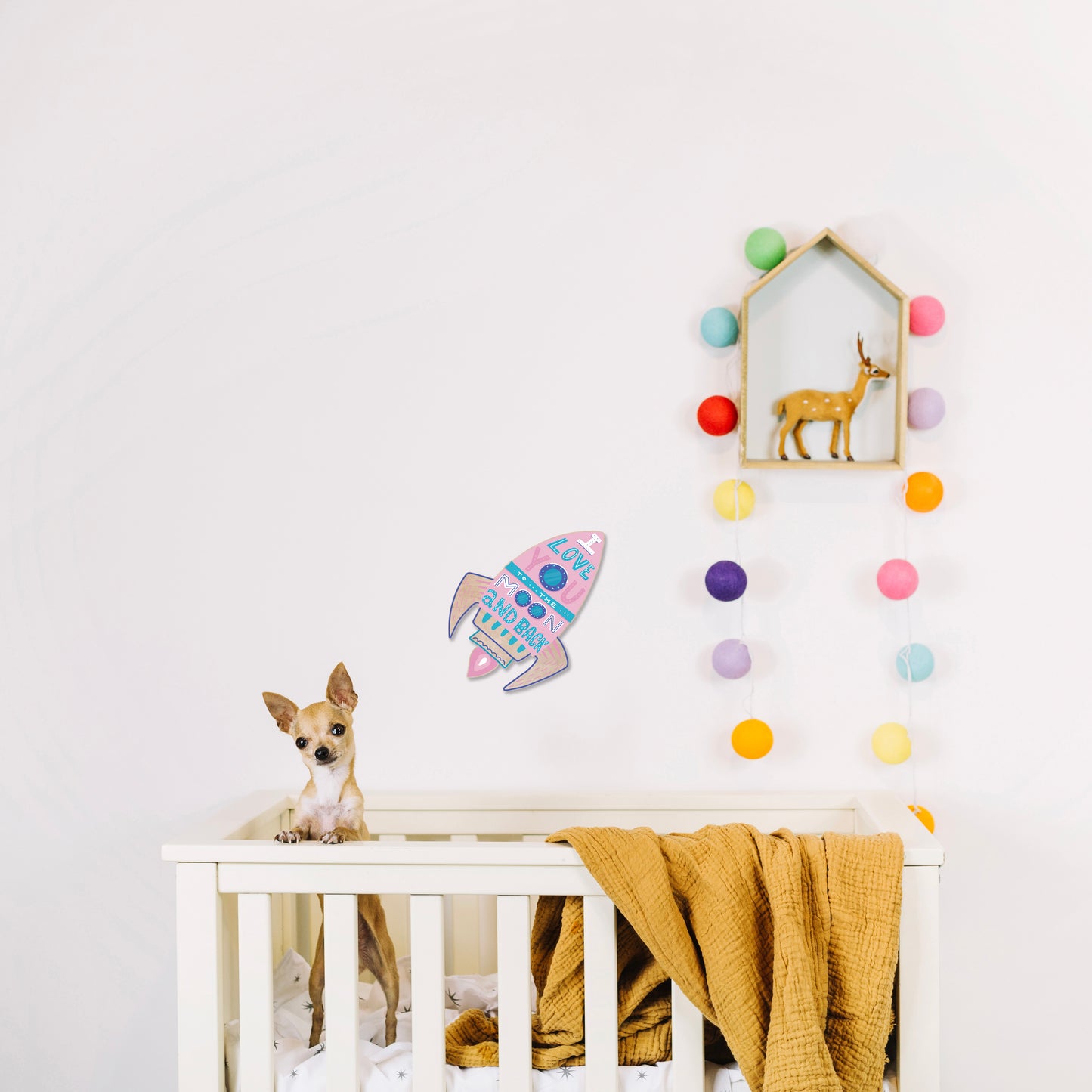 Décoration Murale Fusée Rose | “Je t'aime jusqu'à la lune et retour” | Art Murale pour Chambre d'Enfant et Nurserie