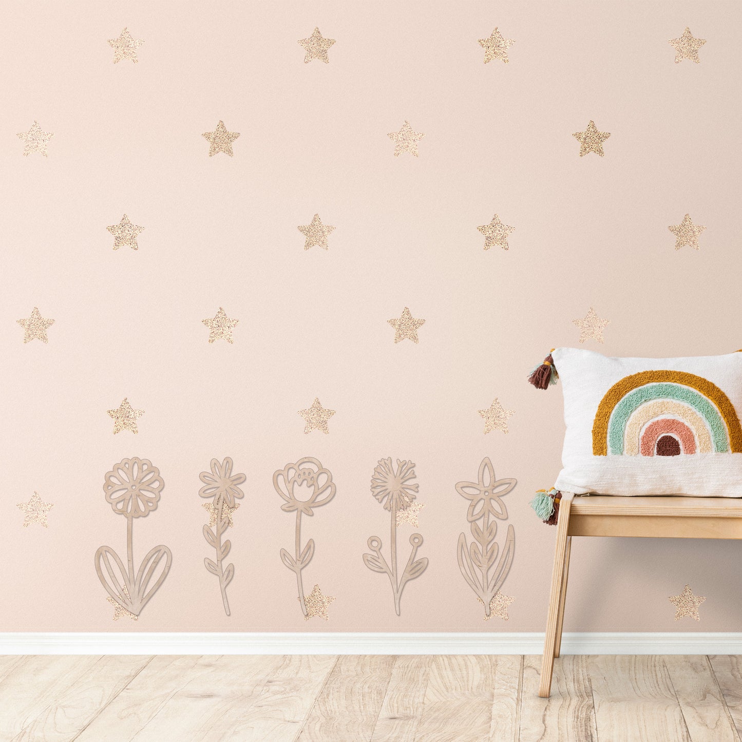 Fleurs en Bois Rustiques | Décor en Bouleau pour Chambre d'Enfant et de Bébé | Joli Décor Floral en Bois