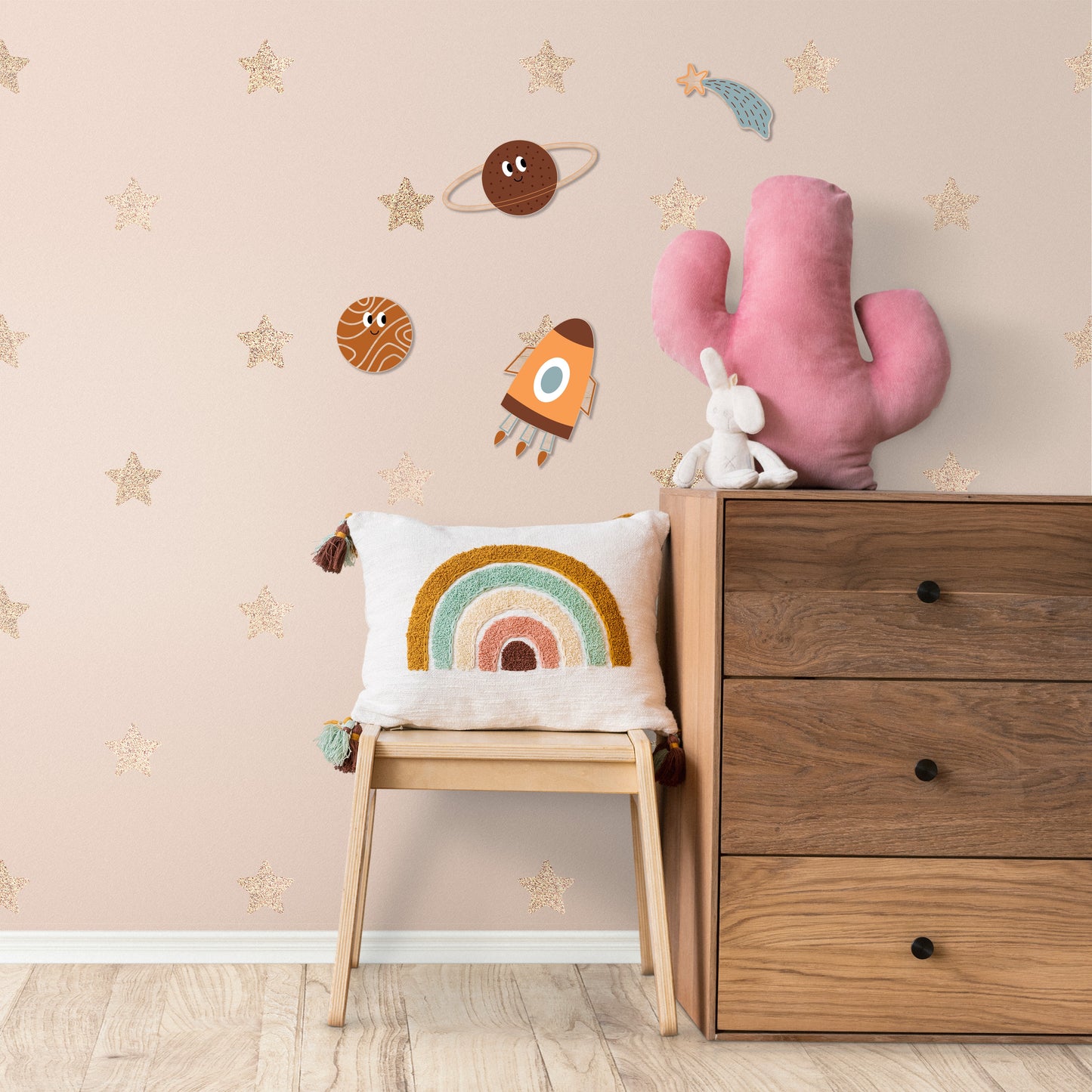 Wooden Space Wall Decor Set – Planets, Rocket & Falling Star