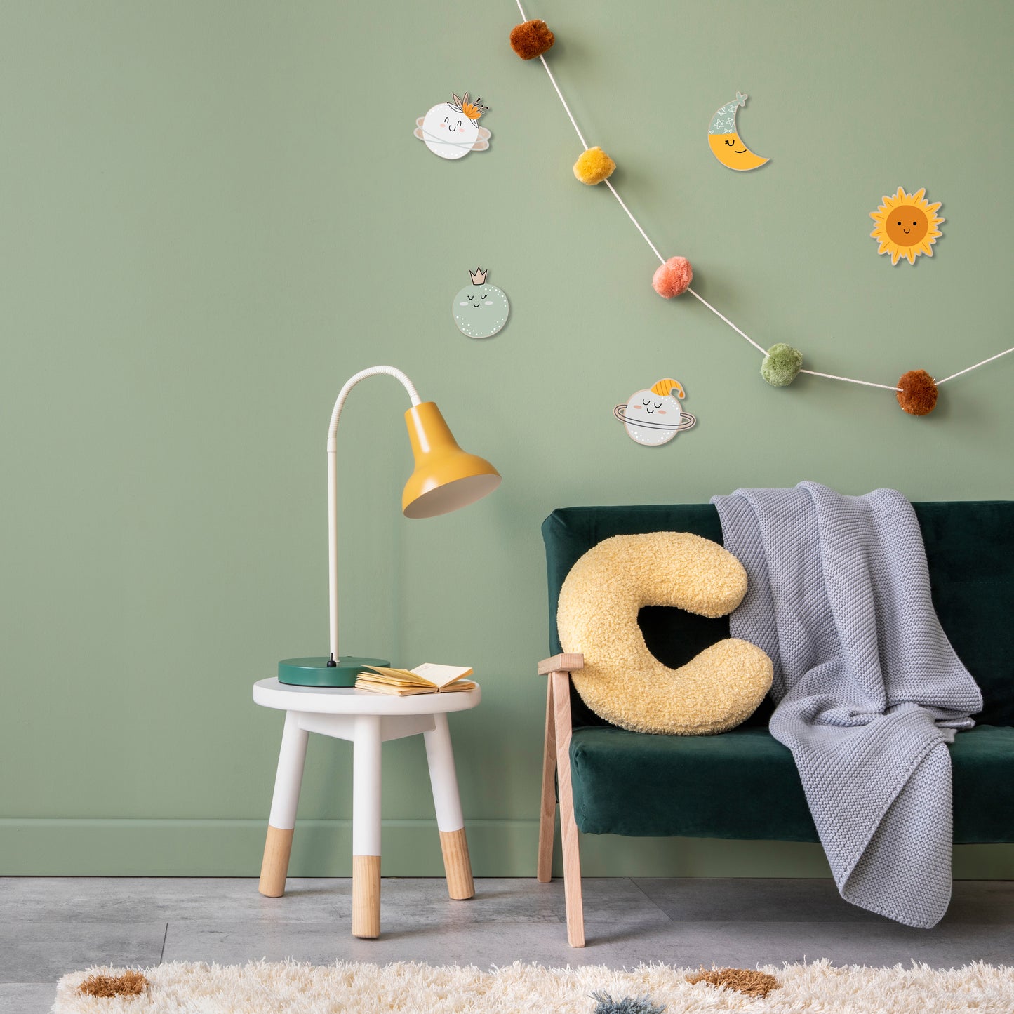 Décor mural Planète Pastel | Art pour chambre d'enfants doux et rêveur | Décor sur le thème de l'espace mignon et confortable