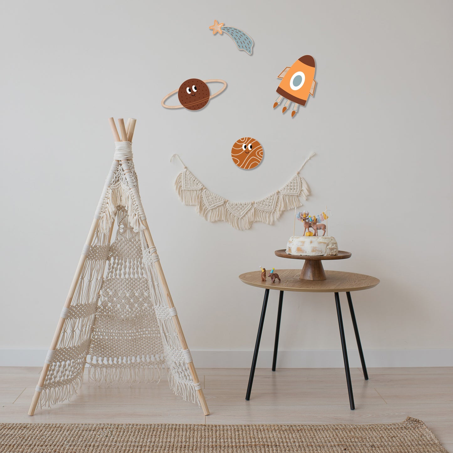 Wooden Space Wall Decor Set – Planets, Rocket & Falling Star