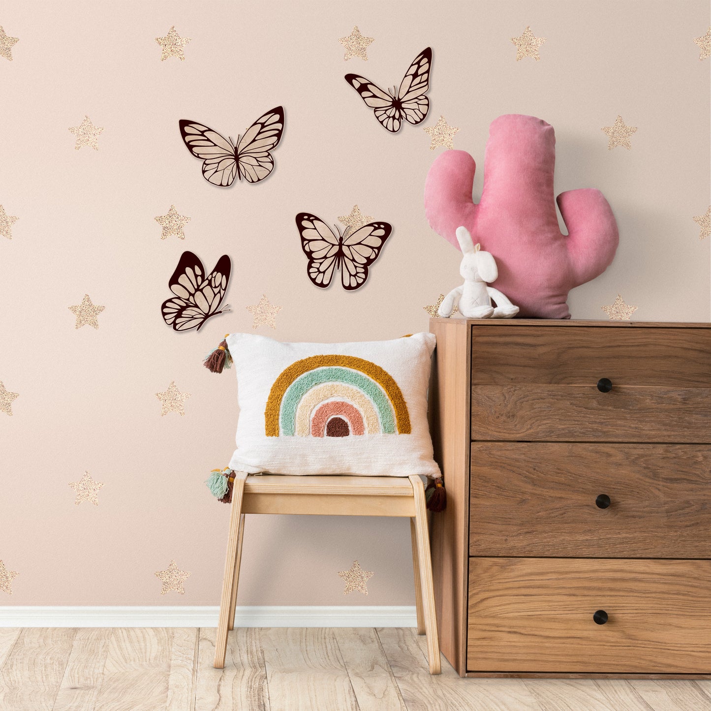 Ensemble de Décorations Murales en Bois en Forme de Papillon – Tons de Brun Doux | Art Murale Naturel pour Chambre d'Enfant et Nursery