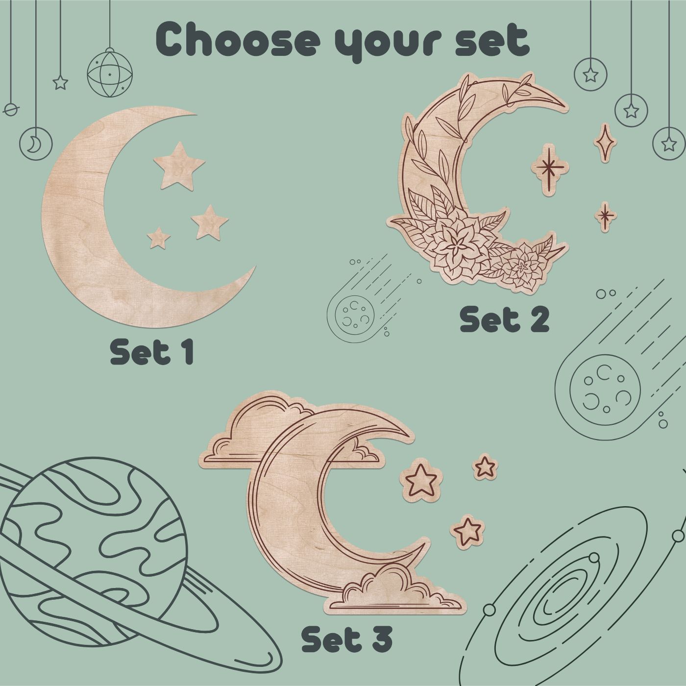 Moon Wall Art for Kids Room & Nursery – Rustic Birchwood Design