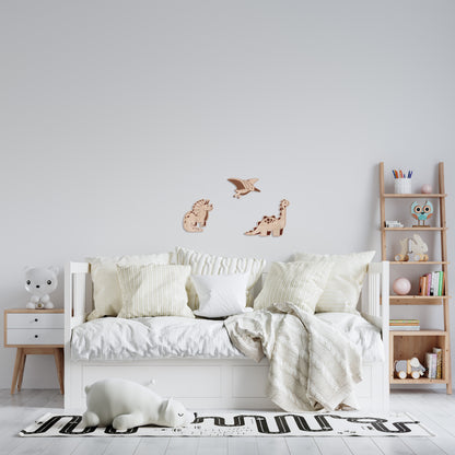 Ensemble de dinosaures en bois – Tricératops, Brachiosaure et Ptérodactyle | Décor de nursery Jurastic