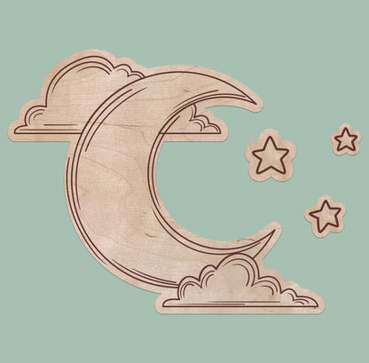 Moon Wall Art for Kids Room & Nursery – Rustic Birchwood Design