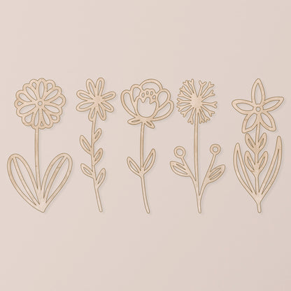 Fleurs en Bois Rustiques | Décor en Bouleau pour Chambre d'Enfant et de Bébé | Joli Décor Floral en Bois