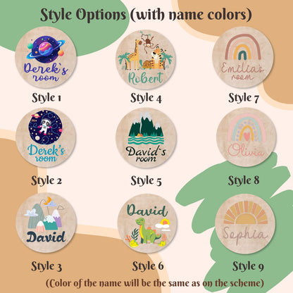 Custom Round Nursery Sign | Personalized Name & Design (Dino, Safari, Rainbow & More)