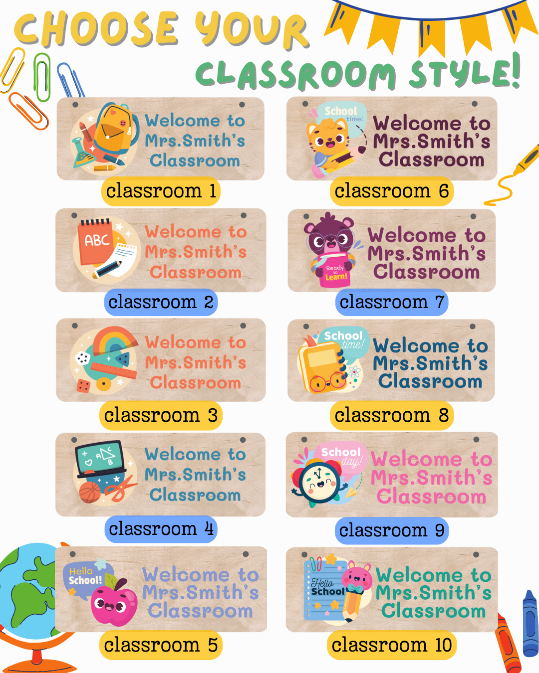 Panneau de classe personnalisé | Nom et design d'école de professeur personnalisés