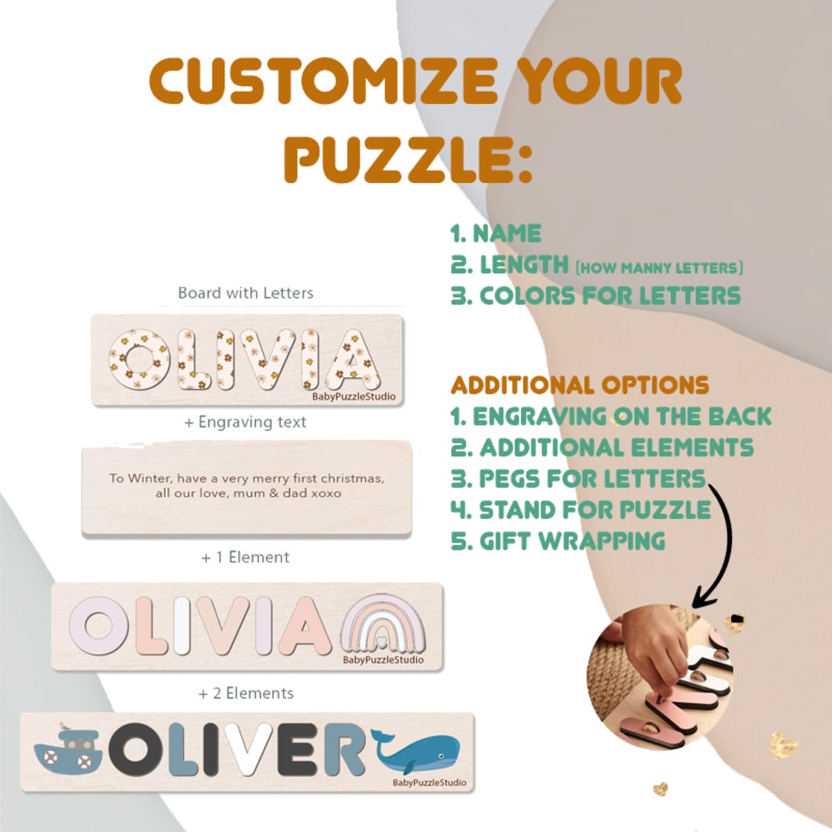 1st Birthday Gift for Kids - Baby Name Puzzle