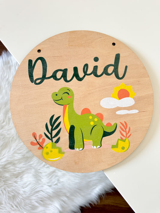 Custom Round Nursery Sign | Personalized Name & Design (Dino, Safari, Rainbow & More)