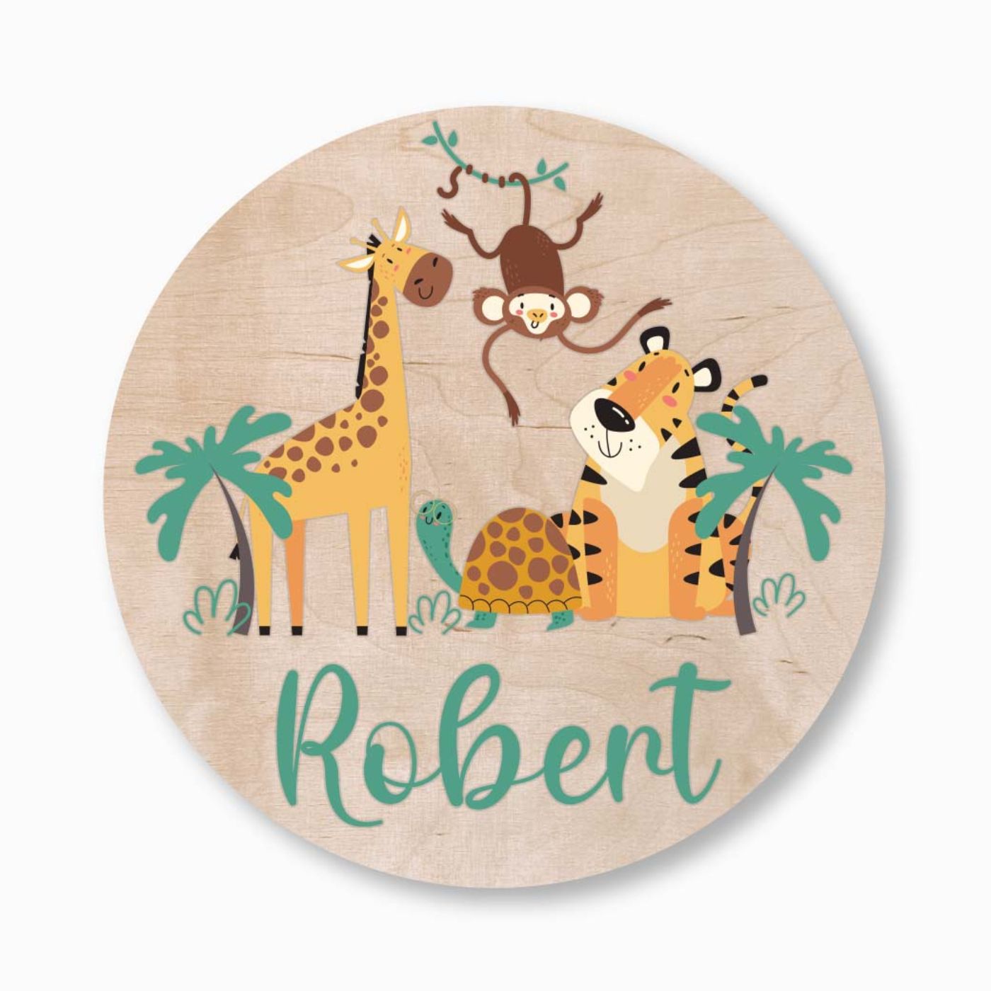 Custom Round Nursery Sign | Personalized Name & Design (Dino, Safari, Rainbow & More)