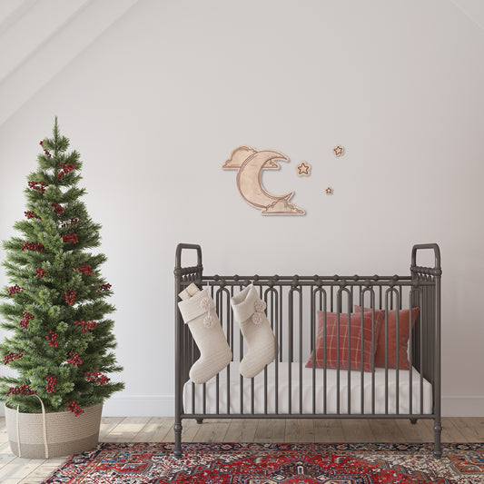 Moon Wall Art for Kids Room & Nursery – Rustic Birchwood Design