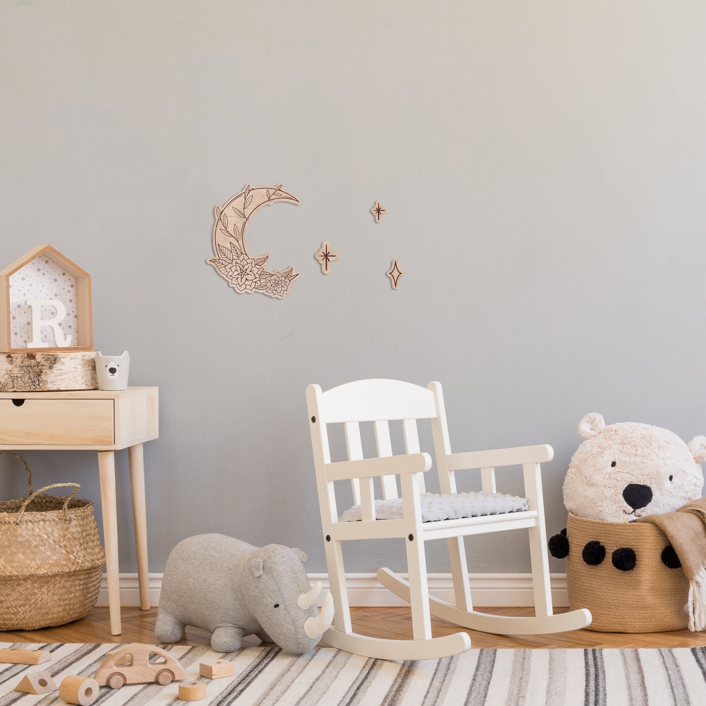 Moon Wall Art for Kids Room & Nursery – Rustic Birchwood Design