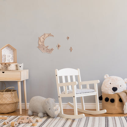 Moon Wall Art for Kids Room & Nursery – Rustic Birchwood Design
