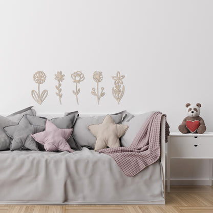 Fleurs en Bois Rustiques | Décor en Bouleau pour Chambre d'Enfant et de Bébé | Joli Décor Floral en Bois
