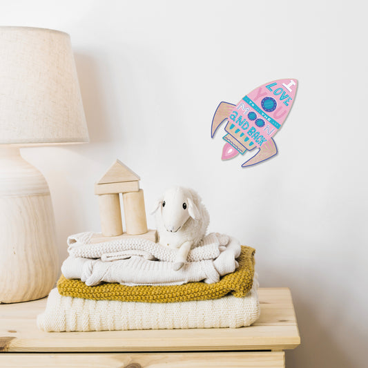 Décoration Murale Fusée Rose | “Je t'aime jusqu'à la lune et retour” | Art Murale pour Chambre d'Enfant et Nurserie
