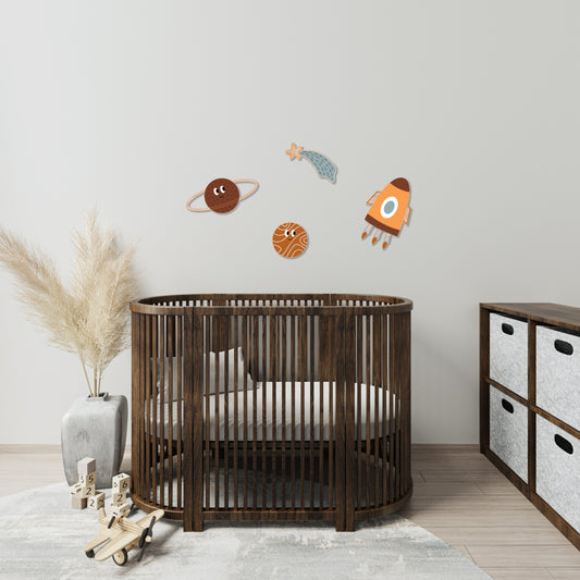 Wooden Space Wall Decor Set – Planets, Rocket & Falling Star