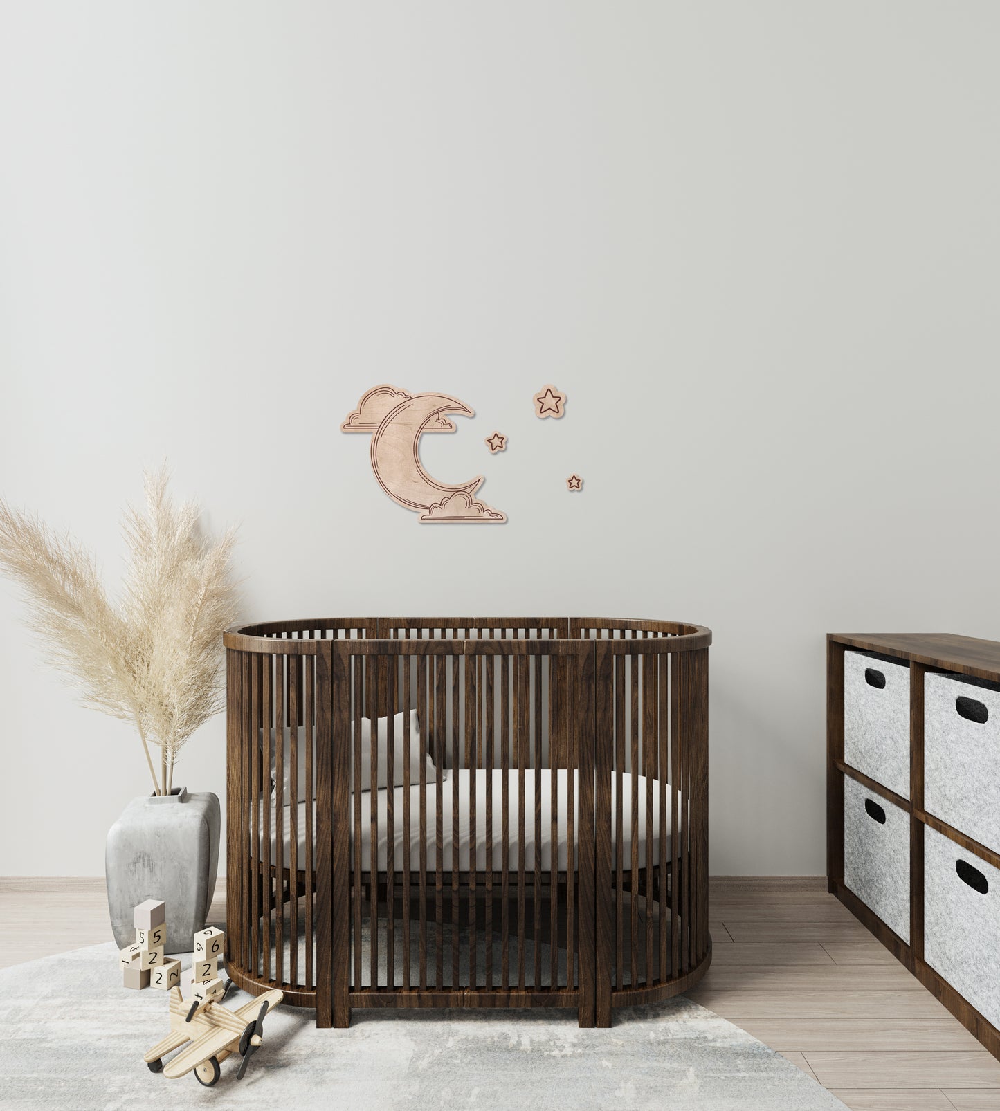 Moon Wall Art for Kids Room & Nursery – Rustic Birchwood Design