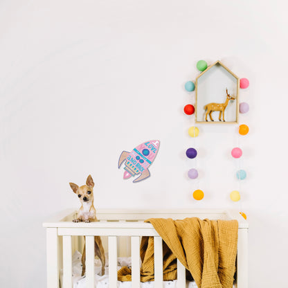 Décoration Murale Fusée Rose | “Je t'aime jusqu'à la lune et retour” | Art Murale pour Chambre d'Enfant et Nurserie
