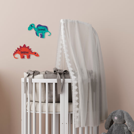 Art mural dinosaure personnalisé | Panneau de nom pour chambre d'enfants | Décor mural personnalisé