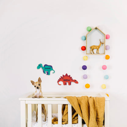 Art mural dinosaure personnalisé | Panneau de nom pour chambre d'enfants | Décor mural personnalisé