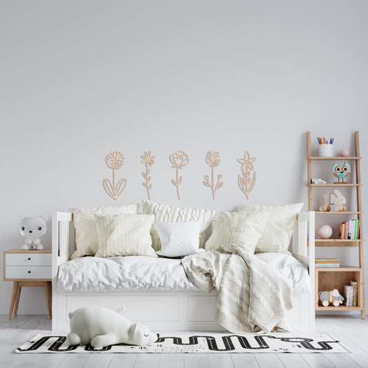 Fleurs en Bois Rustiques | Décor en Bouleau pour Chambre d'Enfant et de Bébé | Joli Décor Floral en Bois