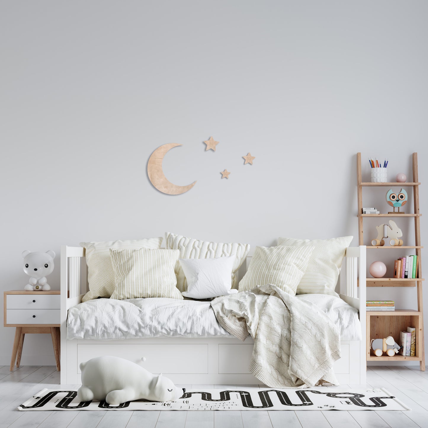 Moon Wall Art for Kids Room & Nursery – Rustic Birchwood Design