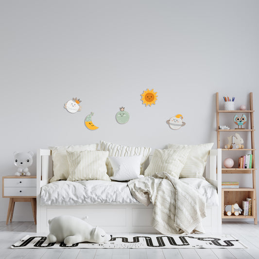 Décor mural Planète Pastel | Art pour chambre d'enfants doux et rêveur | Décor sur le thème de l'espace mignon et confortable