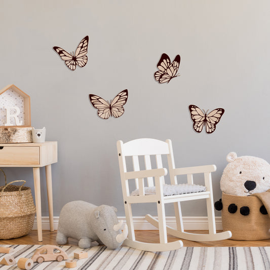 Ensemble de Décorations Murales en Bois en Forme de Papillon – Tons de Brun Doux | Art Murale Naturel pour Chambre d'Enfant et Nursery