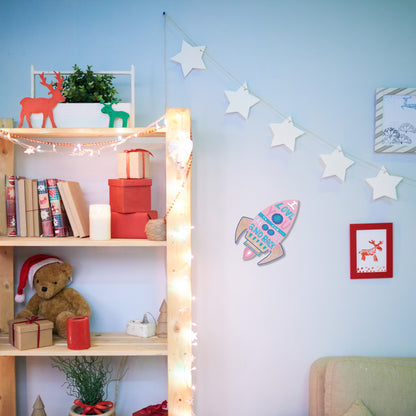 Décoration Murale Fusée Rose | “Je t'aime jusqu'à la lune et retour” | Art Murale pour Chambre d'Enfant et Nurserie